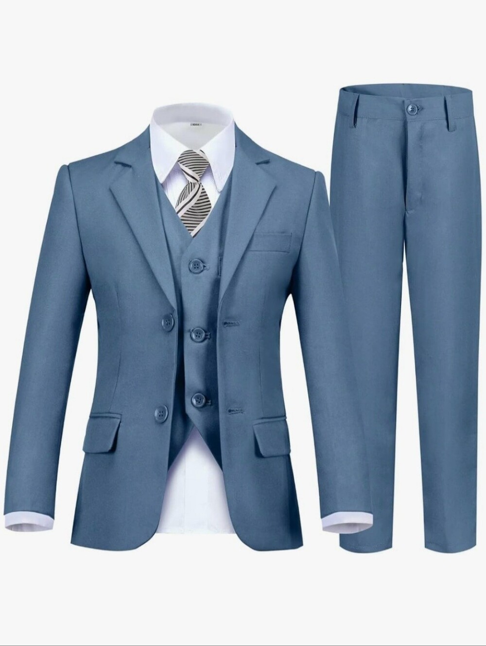 Three-Piece Light Slate Blue Suit - Classic Tailored Fit